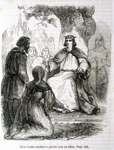 Saint Louis yter rettferdighet under en bøk - i "Histoire de France" av L.-P. Anquetil av French School