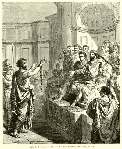 Saint Paul før kong Agrippa og dronning Berenice (gravering) av French School