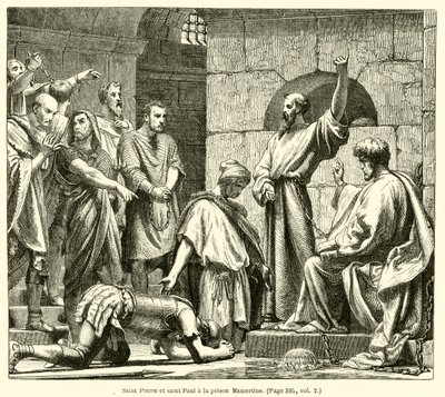 Saint Peter og Saint Paul i Mamertine-fengselet (gravering) av French School