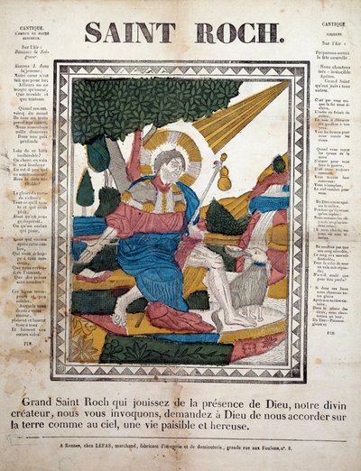 Saint Roch. Gravering, bilder av Rennes (1825). Coll, Ferrand. av French School