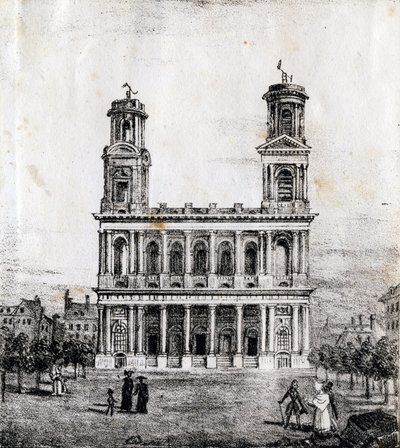Saint Sulpice-kirken, Paris - "Alphabet Picturesque des Monuments de Paris" ca. 1840 (gravering) av French School