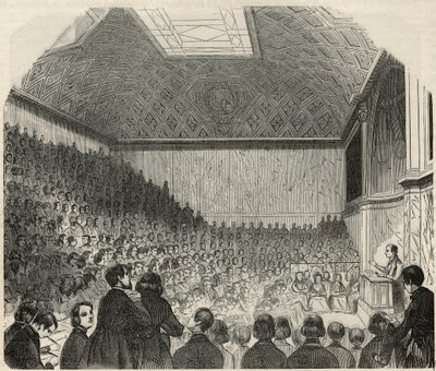 Klasserom ved College de France i Paris på 1800-tallet - Gravering i "Tableau-de-Paris" av Edmond Texier 1852 av French School