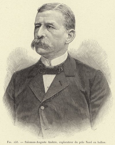 Salomon-August Andree, oppdagelsesreisende av Nordpolen i en ballong (gravering) av French School