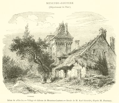 Stue fra 1850-51, landsbyen og slottet Menetou-Couture (gravering) av French School
