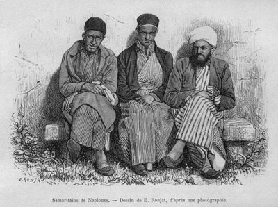 Samaritans of Nablus, fra Syria i dag. Reiser i Fønikia, Libanon og Judea. 1875-1880 av Louis Charles Emile Lortet, 1884 (bw gravering) av French School