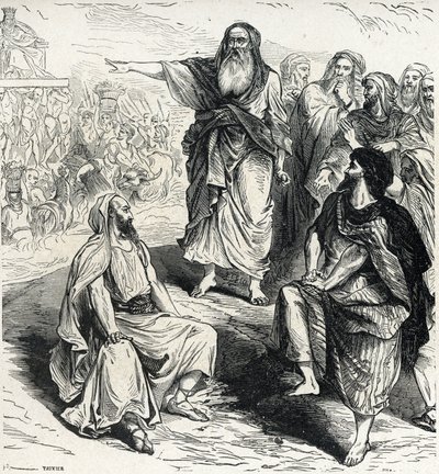 Samuel viser til israelittene farene ved å ha en konge Gravering fra Lahure privatsamling fra 1800-tallet av French School