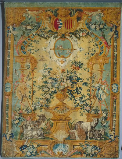 Savonnerie Panel: Spring with Coat of Arms, produsent Savonnerie Factory, Frankrike, før 1717 av French School