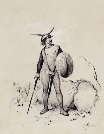 Saksisk soldat, 445 (litho) av French School