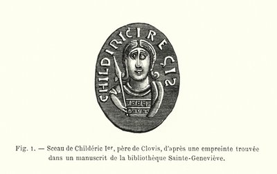 Segl til Childeric I, far til Clovis, fra et avtrykk funnet i et manuskript i Sainte-Genevieve-biblioteket (gravering) av French School