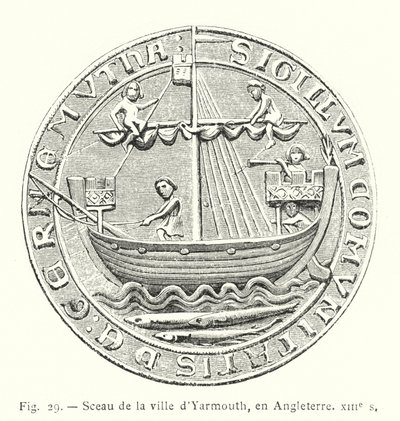 Segl fra byen Yarmouth, England, 1200-tallet (gravering) av French School
