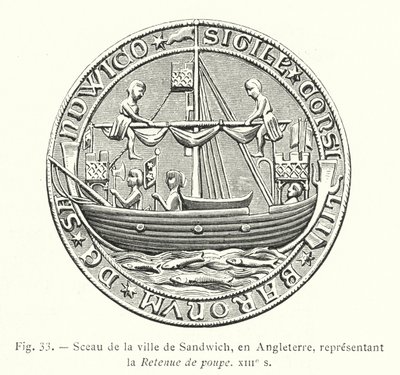 Segl fra byen Sandwich, England, som viser Stern Retention, 1200-tallet (gravering) av French School