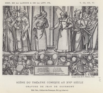 Scene fra det komiske teateret i det sekstende århundre (litho) av French School