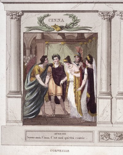 Scene og dialog av Augustus til Cinna i quot;Cinna or the Clemency of Augustusquot;, tragedie av Corneille av French School