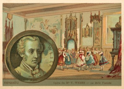Scene fra Carl Maria von Webers opera Der Freischutz (chromolitho) av French School
