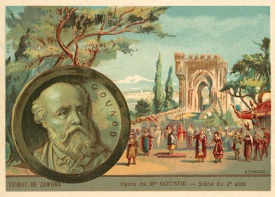 Scene fra Charles Gounods opera Le Tribut de Zamora (chromolitho) av French School