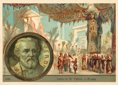 Scene fra Giuseppe Verdis opera Aida (chromolitho) av French School