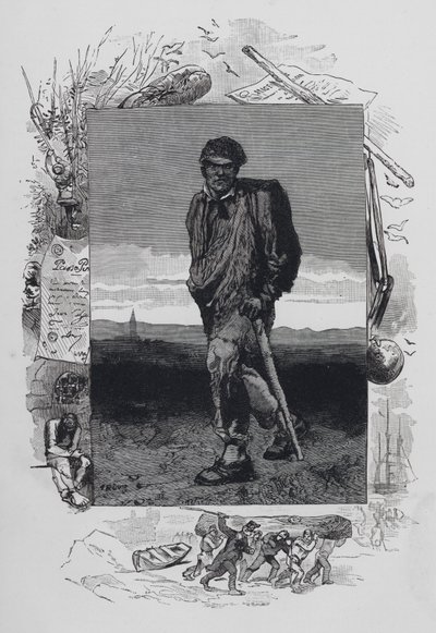 Scene fra Les Miserables, av Victor Hugo: Jean Valjean (gravering) av French School