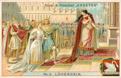 Scene fra Richard Wagners opera Lohengrin (chromolitho) av French School