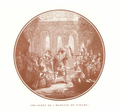 Scene fra Figaros bryllup, av Wolfgang Amadeus Mozart av French School