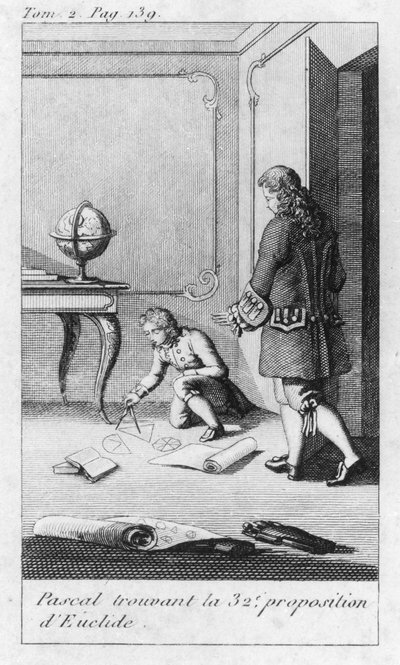 Scene fra barndommen til Blaise Pascal (1623-62) tidlig på 1800-tallet av French School