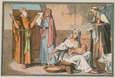 Scene fra Jesu liv (farget gravering) av French School