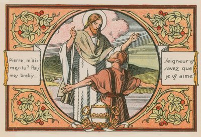 Scene fra Jesu liv (farget gravering) av French School