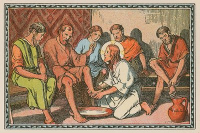 Scene fra Jesu liv (farget gravering) av French School