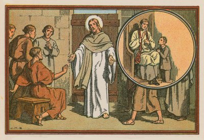 Scene fra Jesu liv (farget gravering) av French School
