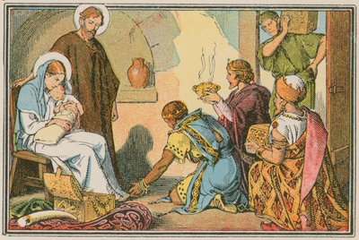 Scene fra Jesu liv (farget gravering) av French School
