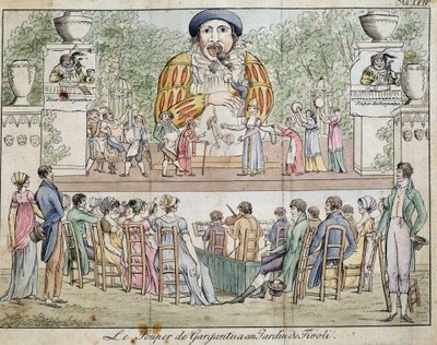 Scene for middagen i Gargantua med publikum, attraksjon av Tivolis hage, ca. 1805. av French School