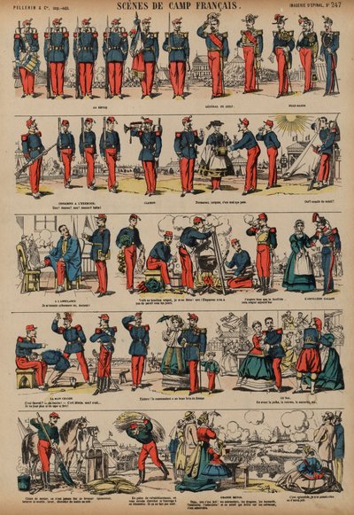 Scener fra en fransk hærleir (farget gravering) av French School
