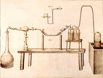 Scientific Equipment, fra The Elements of Chemistry av Antoine Laurent de Lavoisier (1743-94) gravert av D.Lizars, 1796 av French School