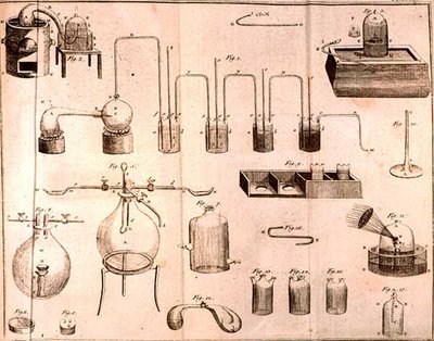 Scientific Equipment, fra The Elements of Chemistry av Antoine Laurent de Lavoisier (1743-94) gravert av D.Lizars, 1796 av French School
