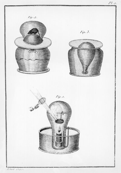 Vitenskapelige eksperimenter, illustrasjon fra Observations on Physics, Natural History and the Arts, dedikert til Mgr. Greven av Artois, august 1789 av French School