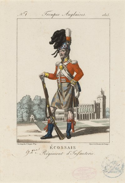 Skotsk 92. infanteriregiment, ca. 1815 (farget etsning) av French School