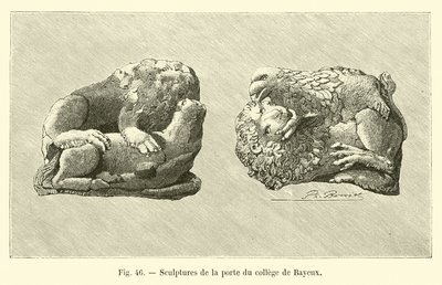 Skulpturer av porten til Bayeux-kollegiet (gravering) av French School