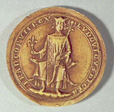 Segl fra St. Louis (1214-70) som holder et septer og fleur de lys, ca. 1252 av French School