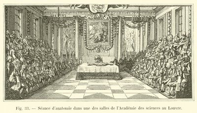 Anatomiøkt i et av rommene til Vitenskapsakademiet ved Louvre av French School