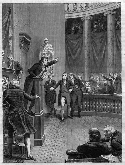 Seance du Tribunat: tale av Benjamin Constant (1767-1830) ved tribunen som fordømmer regimet satt opp av Napoleon, januar 1800 - Gravering fra 1865 i "" Histoire du Consulate et de l