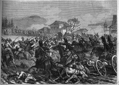 Andre koalisjon (1798-1800): Slaget ved Stockach 3. mai 1800 mot Frankrike og Østerrike - Gravering av 1865 i "Histoire du Consulate et de l'Empire" av Louis Adolphe Thiers - War of the Second Coalition (1798-1800): slaget ved Stockach og Eng av French School