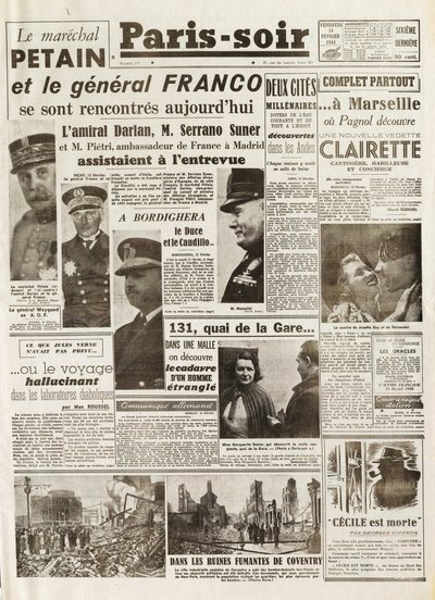 Andre verdenskrig (1939-1945) - Andre verdenskrig (2 eller 2): PARIS KILDE [Nr. 237] av 14/02/1941 - Møte mellom LE MARECHAL PETAIN og GENERAL FRANCO - av French School