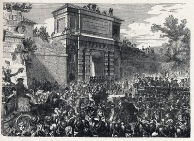 Andre koalisjon: slaget ved Hohenlinden (nær München, Tyskland) den 12. Frimaire år IX (3. desember 1800) mellom de franske troppene til general Jean Victor (Jean-Victor) Moreau og de østerrikske og bayerske styrkene kommandert av erkehertug Jean Baptiste  av French School
