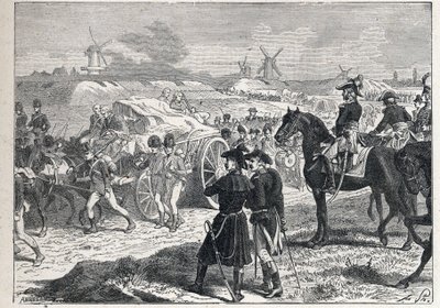 Andre koalisjon: den franske hæren kommandert av Marechal Brune vant de engelske troppene til hertugen av York i Holland, oktober 1799. av French School