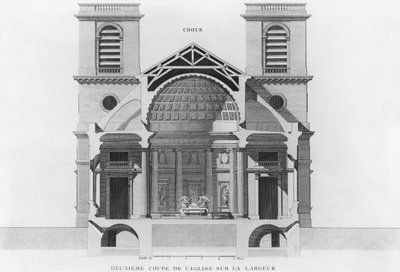 Andre tverrsnitt av kirken Saint-Philippe-du-Roule, Paris av French School