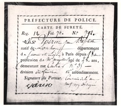Sikkerhetskort, 1808 (penn og blekk på papir) av French School