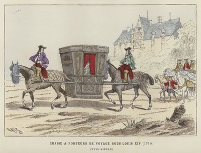 Sedan-stol båret av hester, regjering av Louis XIV av Frankrike, 1715 av French School