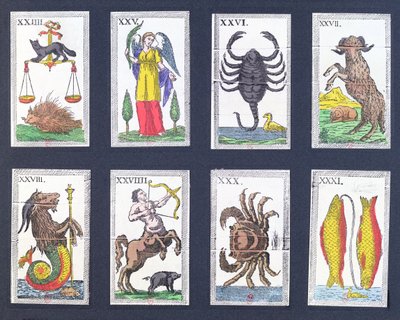 Utvalg av astrologiske tarotkort av French School