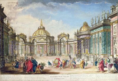 Scenografi for utsiden av Apollos-palasset, utgitt i Paris, 1748 av French School