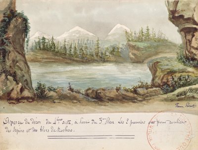 Scenografi for akt IV av operaen William Tell av Gioacchino Rossini (1792-1868) fremført 3. august 1829 på Paris Opera (wc på papir) av French School