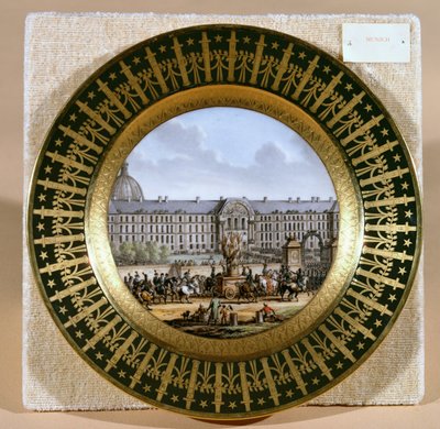 Sevres-plate som viser ankomsten av sverdet til Fredrik II (1712-86) den store, på Hotel des Invalides (porselen) av French School